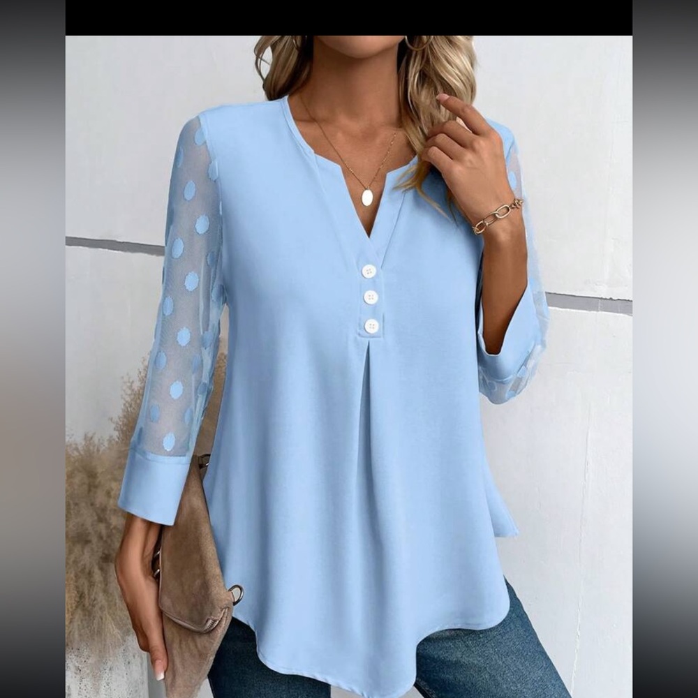 Blouse - V-neck, lace sleeves, 3/4 sleeves